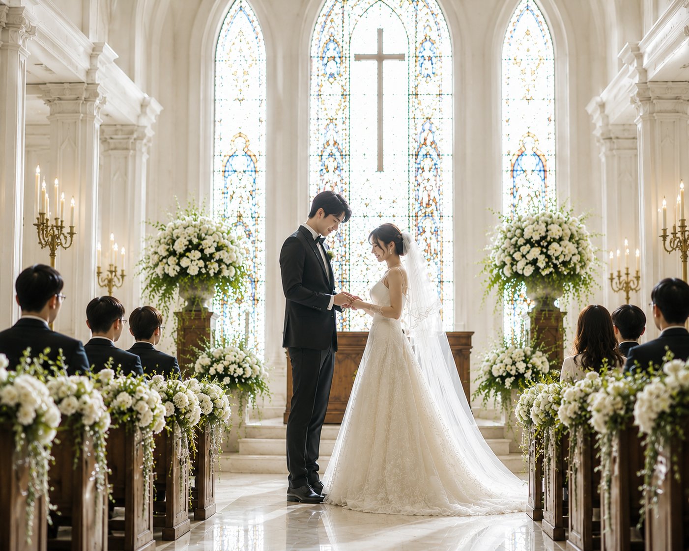 教会で指輪を交わす新郎新婦